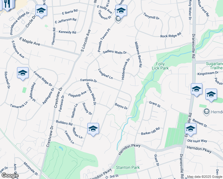 map of restaurants, bars, coffee shops, grocery stores, and more near 12707 Fantasia Drive in Herndon