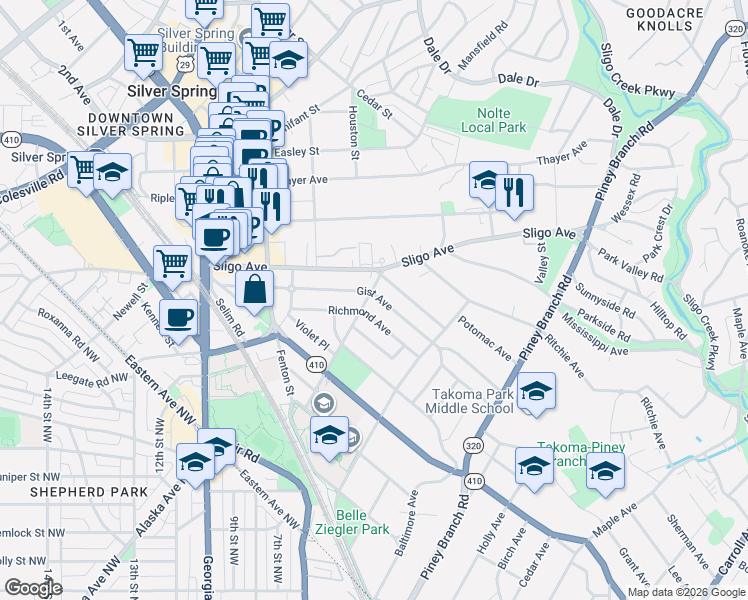 map of restaurants, bars, coffee shops, grocery stores, and more near 101 Independence Avenue Southeast in Washington