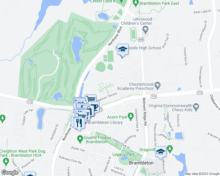 map of restaurants, bars, coffee shops, grocery stores, and more near 42512 Mayflower Terrace in Ashburn