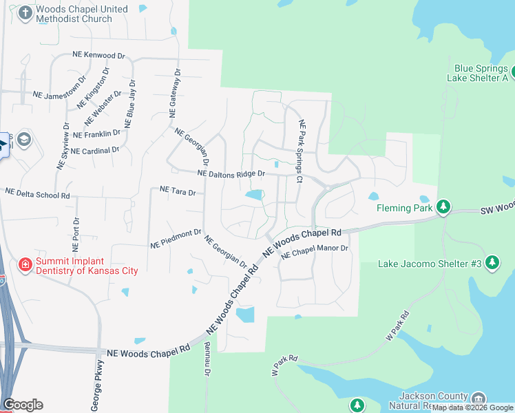 map of restaurants, bars, coffee shops, grocery stores, and more near 1612 Northeast Park Springs Terrace in Lee's Summit