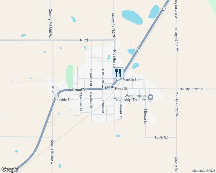 map of restaurants, bars, coffee shops, grocery stores, and more near PO Box 187 in Lyons