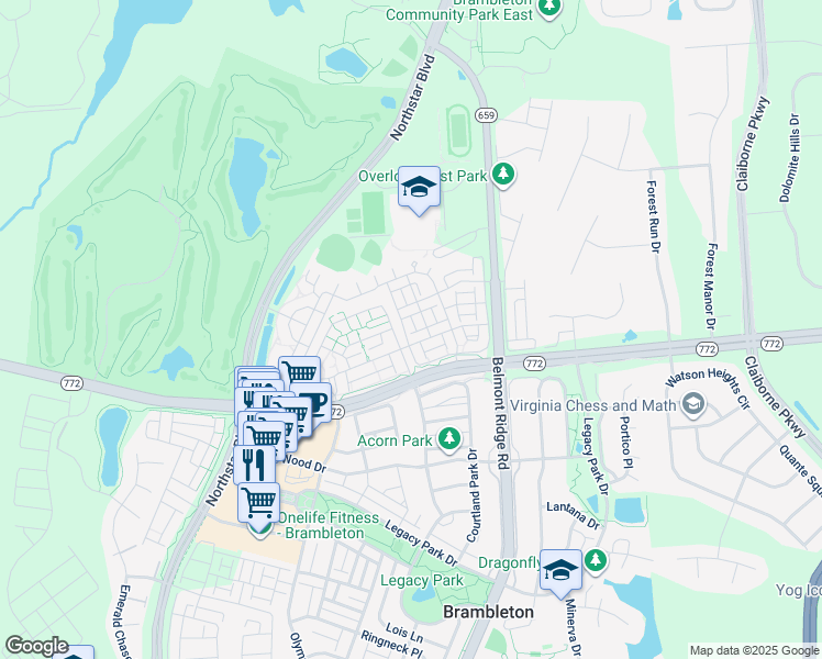 map of restaurants, bars, coffee shops, grocery stores, and more near 22728 Ferncrest Terrace in Brambleton