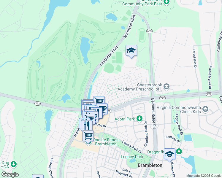 map of restaurants, bars, coffee shops, grocery stores, and more near 22641 Blue Elder Terrace in Ashburn