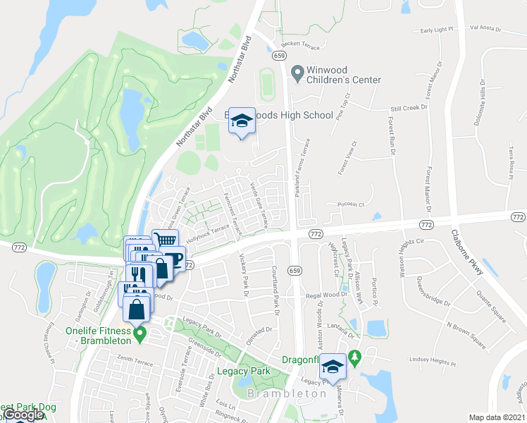 map of restaurants, bars, coffee shops, grocery stores, and more near 22682 Verde Gate Terrace in Ashburn