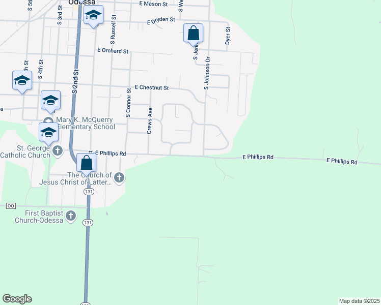 map of restaurants, bars, coffee shops, grocery stores, and more near 620 Wells Terrace in Odessa