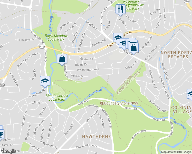map of restaurants, bars, coffee shops, grocery stores, and more near 8034 Ellingson Drive in Chevy Chase
