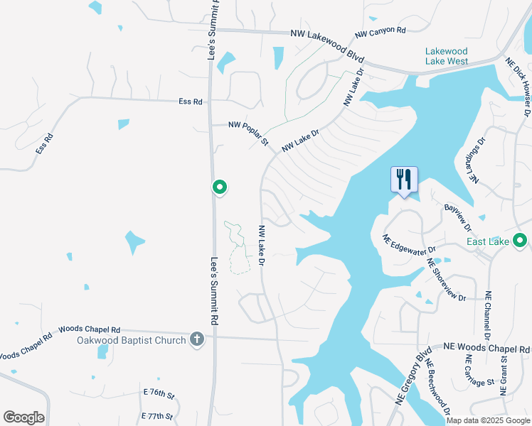 map of restaurants, bars, coffee shops, grocery stores, and more near 4207 Northwest Lake Drive in Lee's Summit