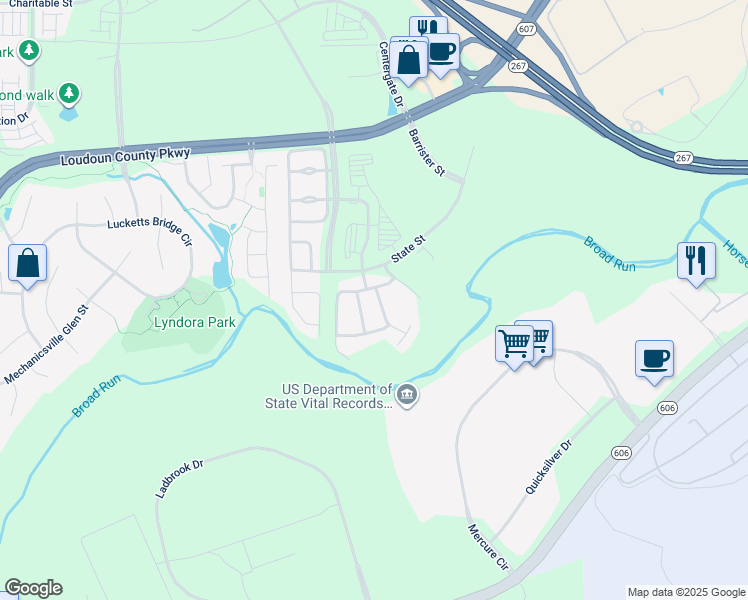 map of restaurants, bars, coffee shops, grocery stores, and more near 22675 Simonet Blanc Terrace in Ashburn