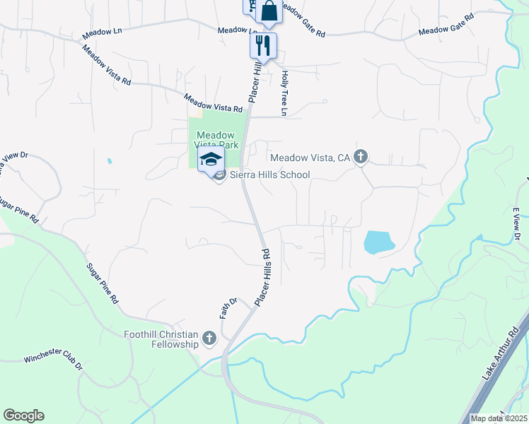 map of restaurants, bars, coffee shops, grocery stores, and more near 945 Madrone Lane in Meadow Vista