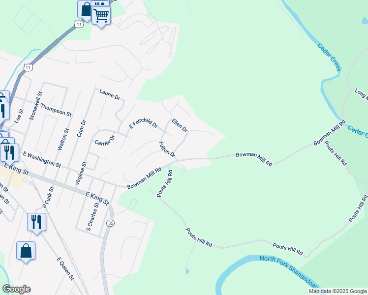 map of restaurants, bars, coffee shops, grocery stores, and more near 606 Christiansen Drive in Strasburg