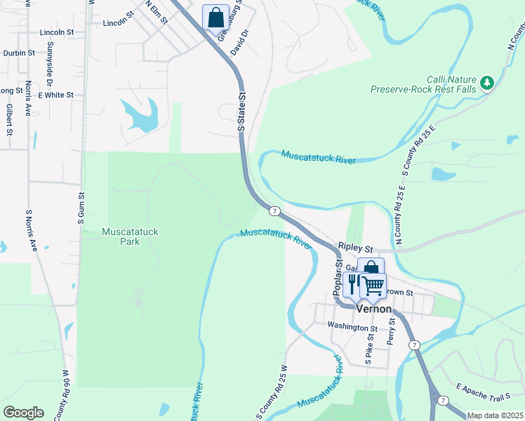 map of restaurants, bars, coffee shops, grocery stores, and more near 335 Indiana 3 in North Vernon