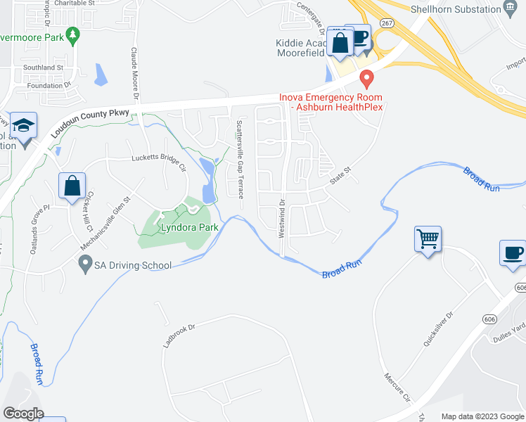 map of restaurants, bars, coffee shops, grocery stores, and more near 43777 Tattinger Terrace in Ashburn