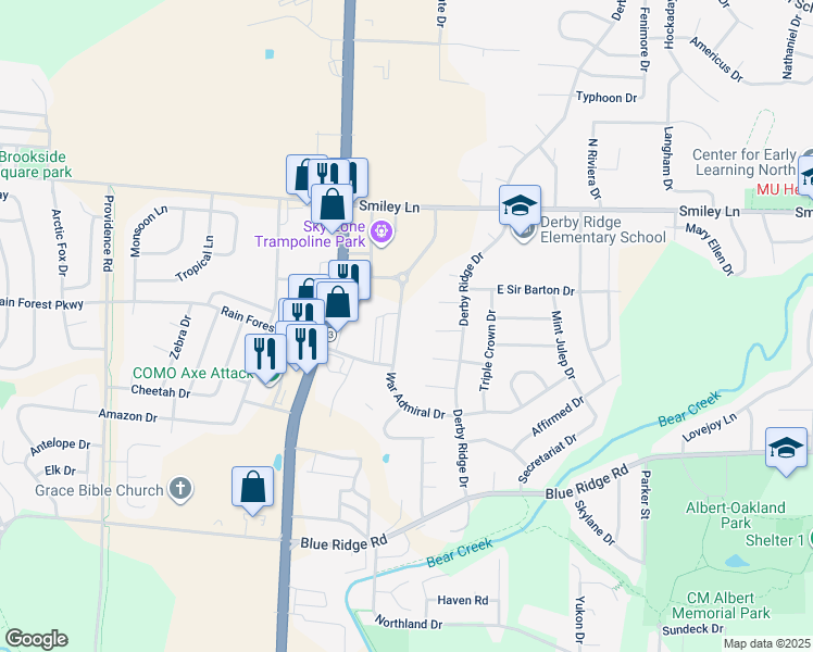 map of restaurants, bars, coffee shops, grocery stores, and more near 3800 Saddlebrook Place in Columbia