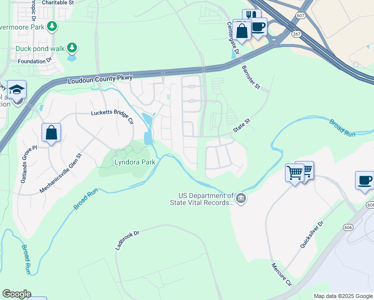 map of restaurants, bars, coffee shops, grocery stores, and more near 43777 Tattinger Terrace in Ashburn