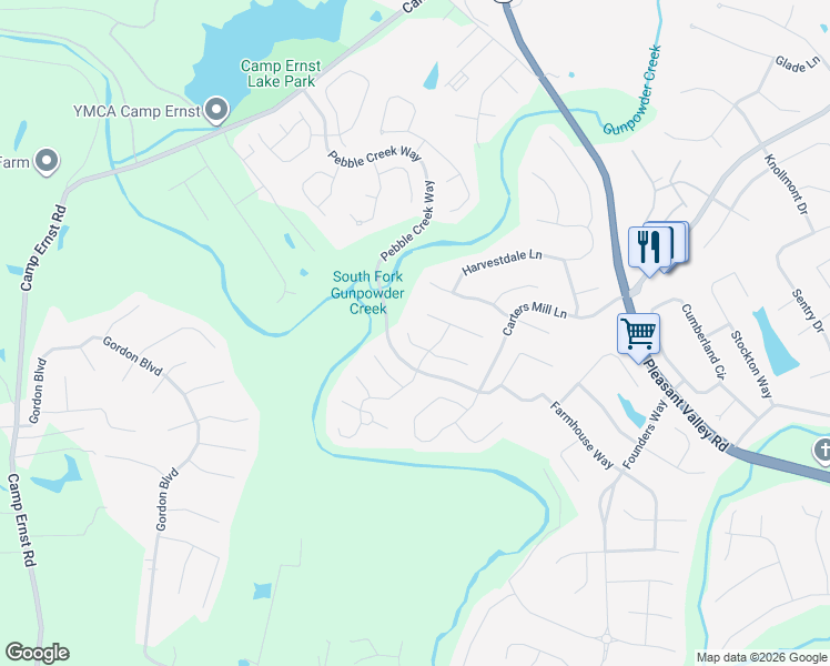 map of restaurants, bars, coffee shops, grocery stores, and more near 2938 Spring Cove Way in Burlington