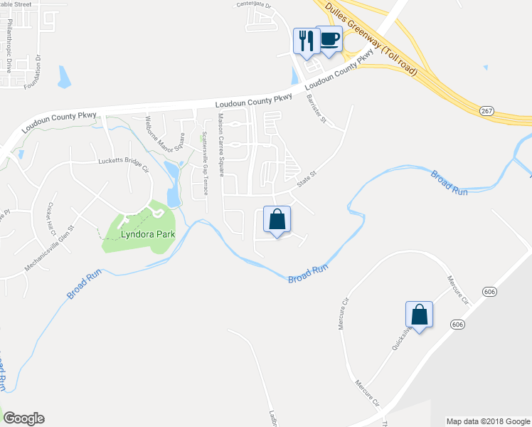 map of restaurants, bars, coffee shops, grocery stores, and more near 22684 Lamoreaux Landing Square in Ashburn