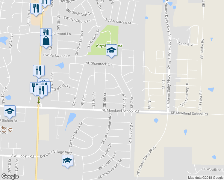 map of restaurants, bars, coffee shops, grocery stores, and more near 412 Southeast Diamond Street in Blue Springs