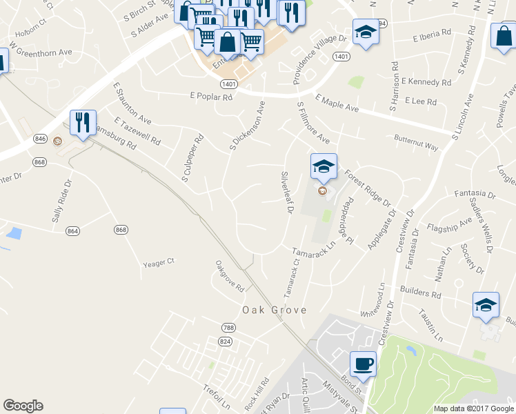map of restaurants, bars, coffee shops, grocery stores, and more near 112 Buckeye Court in Sterling