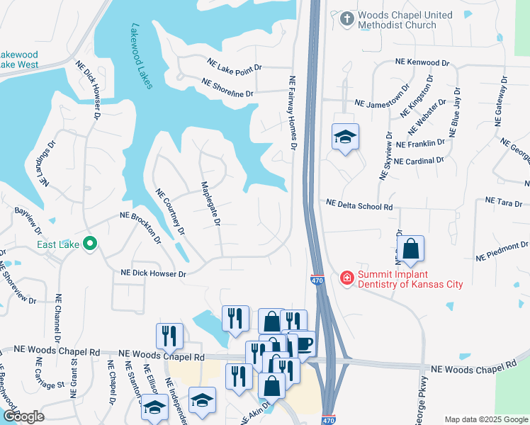 map of restaurants, bars, coffee shops, grocery stores, and more near 4223 NE Edmonson Ct in Lee's Summit