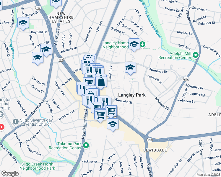 map of restaurants, bars, coffee shops, grocery stores, and more near 8022 14th Avenue in Hyattsville