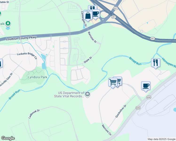 map of restaurants, bars, coffee shops, grocery stores, and more near 43917 Thorncroft Terrace in Ashburn