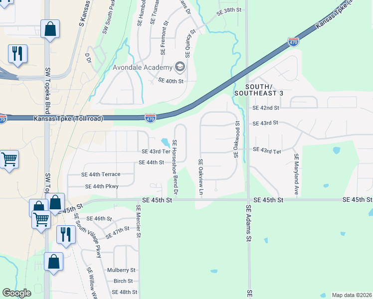 map of restaurants, bars, coffee shops, grocery stores, and more near 4321 Southeast Chisolm Road in Topeka