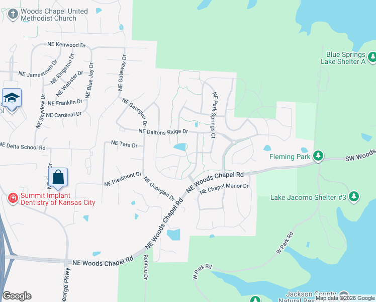 map of restaurants, bars, coffee shops, grocery stores, and more near 1612 Northeast Park Springs Terrace in Lee's Summit