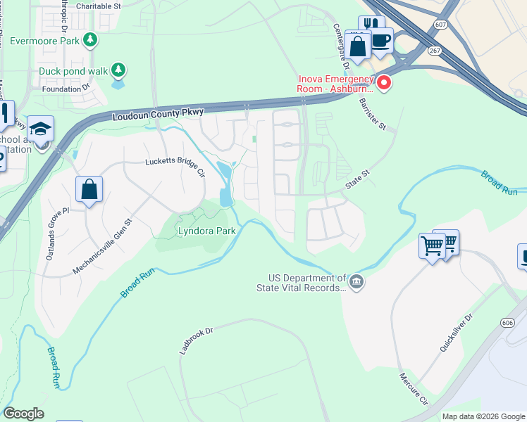 map of restaurants, bars, coffee shops, grocery stores, and more near 22622 Scattersville Gap Terrace in Ashburn