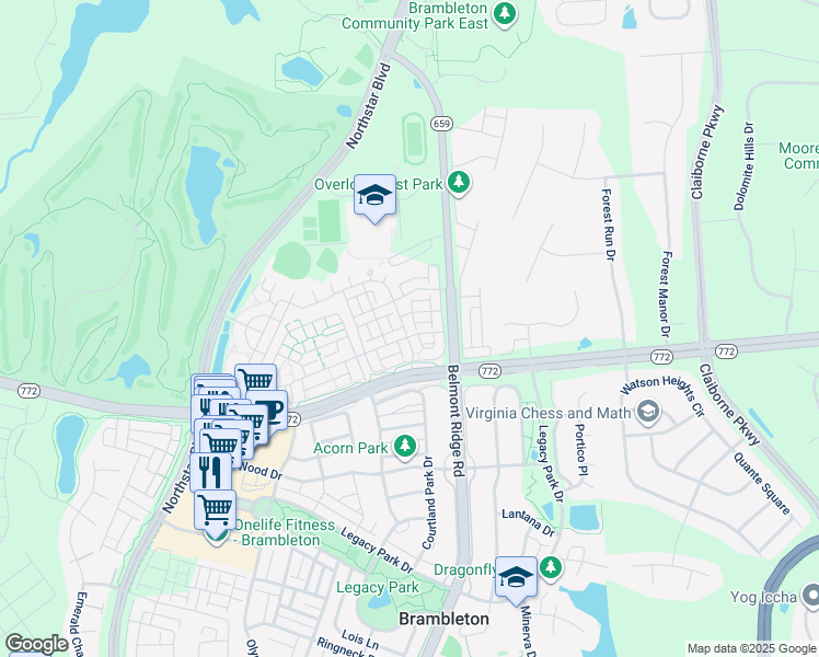 map of restaurants, bars, coffee shops, grocery stores, and more near 22720 Verde Gate Terrace in Brambleton
