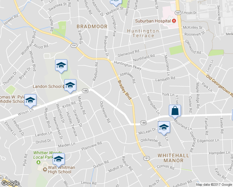 map of restaurants, bars, coffee shops, grocery stores, and more near 7910 Radnor Road in Bethesda
