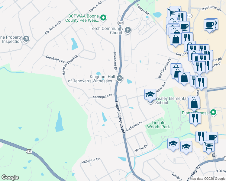 map of restaurants, bars, coffee shops, grocery stores, and more near 96 Surrey Court in Florence
