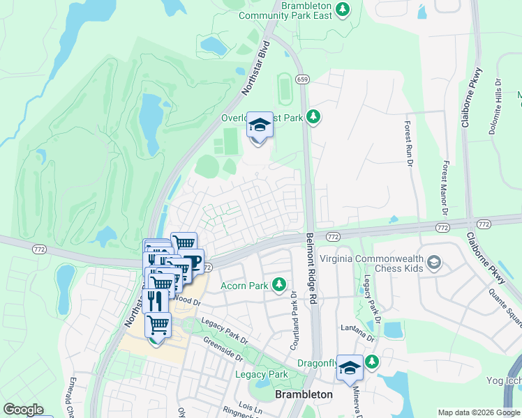 map of restaurants, bars, coffee shops, grocery stores, and more near 22719 Beacon Crest Terrace in Ashburn