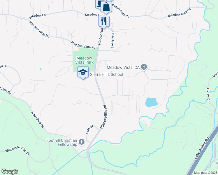 map of restaurants, bars, coffee shops, grocery stores, and more near 945 Madrone Lane in Meadow Vista