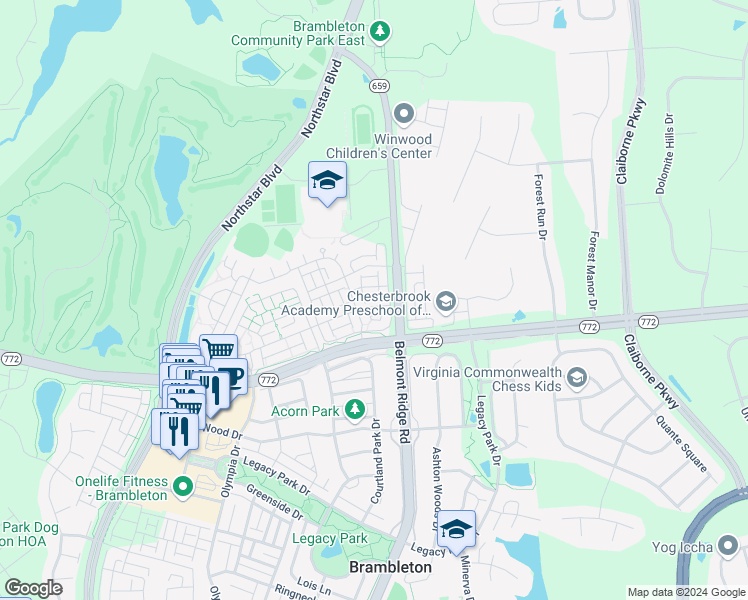 map of restaurants, bars, coffee shops, grocery stores, and more near 42669 Hollyhock Terrace in Ashburn