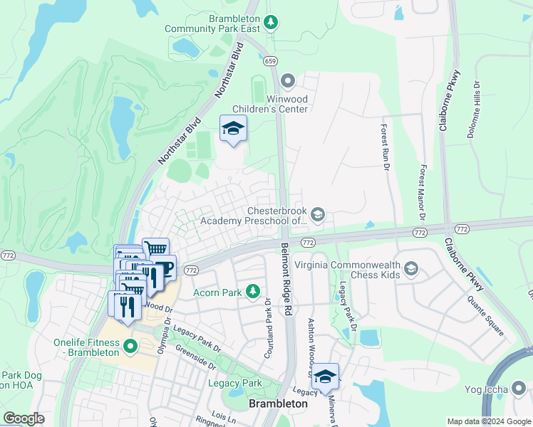 map of restaurants, bars, coffee shops, grocery stores, and more near 42671 Hollyhock Terrace in Ashburn