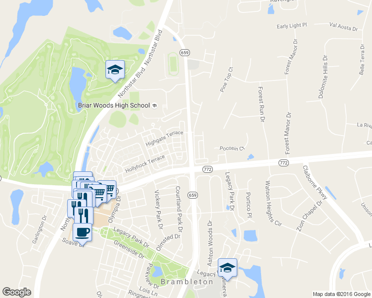 map of restaurants, bars, coffee shops, grocery stores, and more near 22793 Settlers Trail Terrace in Ashburn