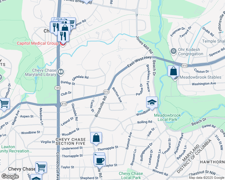 map of restaurants, bars, coffee shops, grocery stores, and more near 7908 Rocton Avenue in Chevy Chase