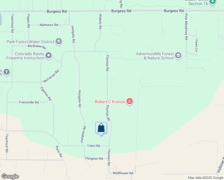 map of restaurants, bars, coffee shops, grocery stores, and more near 10885 Thomas Road in Colorado Springs