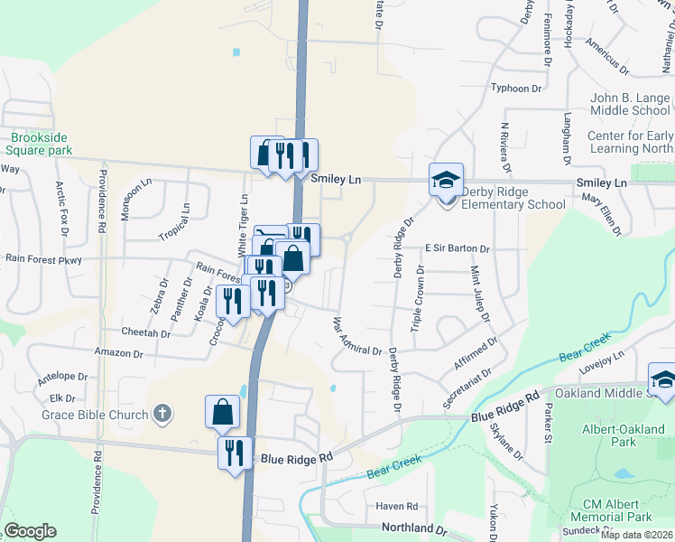 map of restaurants, bars, coffee shops, grocery stores, and more near 1115 Kennesaw Ridge Road in Columbia