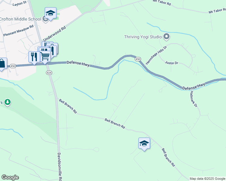 map of restaurants, bars, coffee shops, grocery stores, and more near 2110 Saint Heather Lane in Gambrills