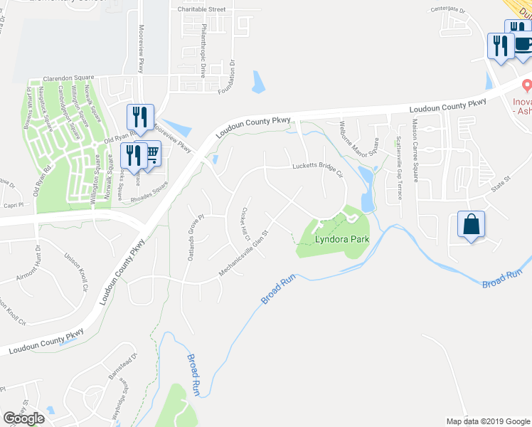 map of restaurants, bars, coffee shops, grocery stores, and more near 43512 Oakhill Heights Court in Ashburn