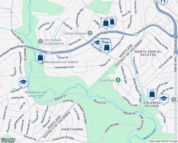 map of restaurants, bars, coffee shops, grocery stores, and more near 8006 Ellingson Drive in Chevy Chase