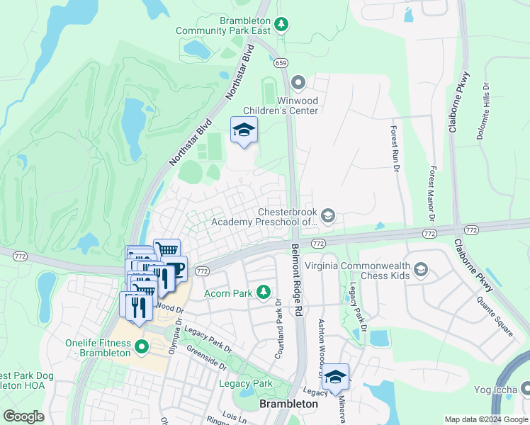 map of restaurants, bars, coffee shops, grocery stores, and more near 22708 Verde Gate Terrace in Ashburn