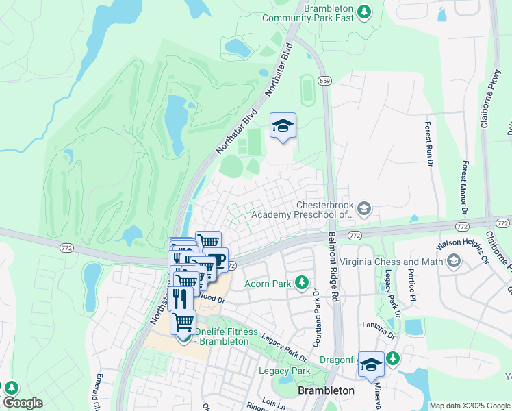map of restaurants, bars, coffee shops, grocery stores, and more near 22691 Blue Elder Terrace in Ashburn