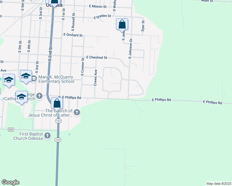 map of restaurants, bars, coffee shops, grocery stores, and more near 620 Wells Terrace in Odessa
