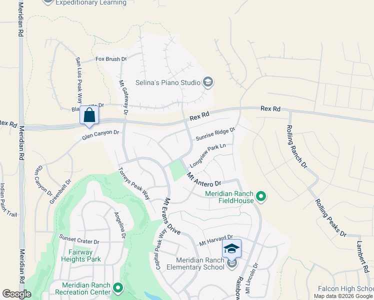 map of restaurants, bars, coffee shops, grocery stores, and more near 12630 Pyramid Peak Drive in Peyton