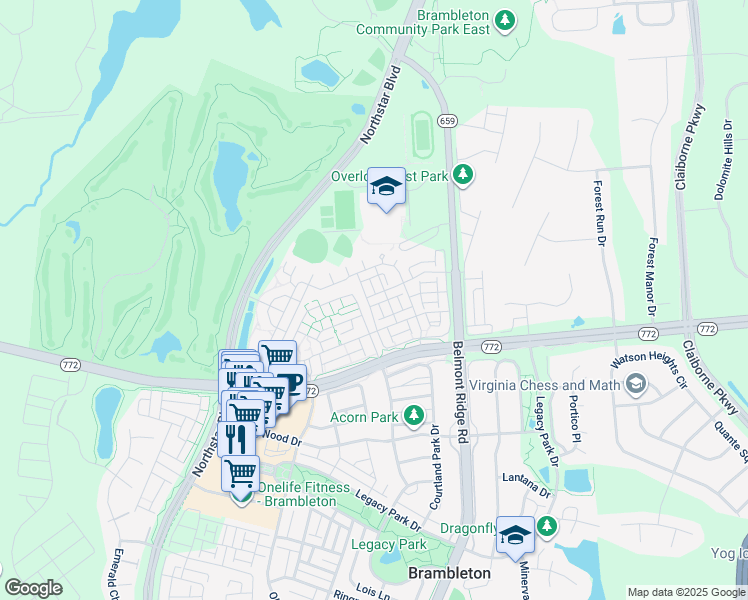 map of restaurants, bars, coffee shops, grocery stores, and more near 42521 Highgate Terrace in Ashburn