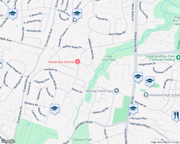 map of restaurants, bars, coffee shops, grocery stores, and more near 12602 Saylers Creek Lane in Herndon