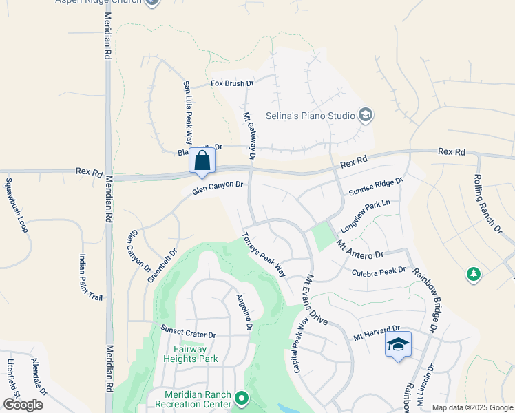 map of restaurants, bars, coffee shops, grocery stores, and more near 10932 Huron Peak Place in Peyton