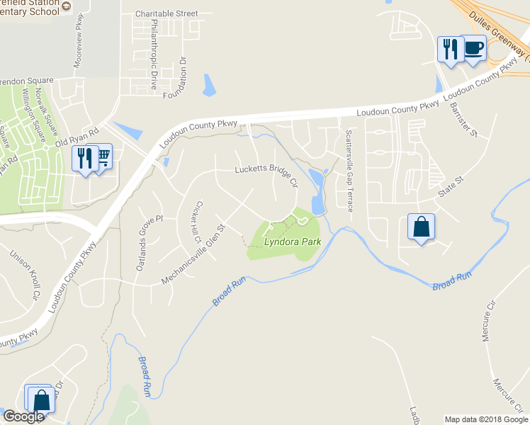 map of restaurants, bars, coffee shops, grocery stores, and more near 43643 Lucketts Bridge Circle in Ashburn